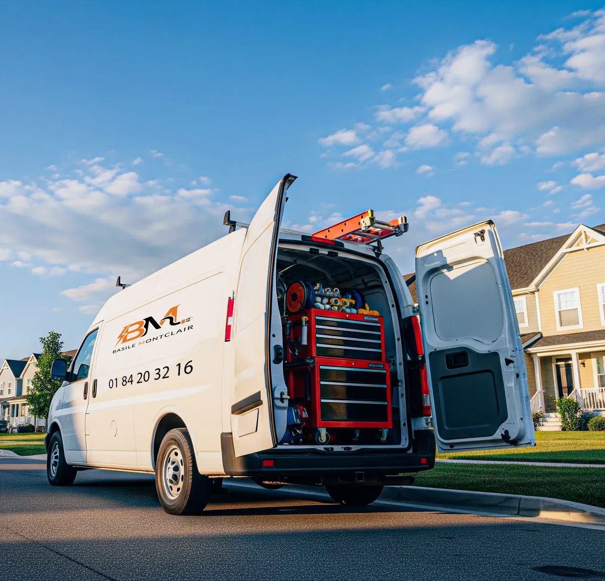 Camionnette d'intervention de Basile Montclair, électricien à Chaville (92370), prête pour un dépannage