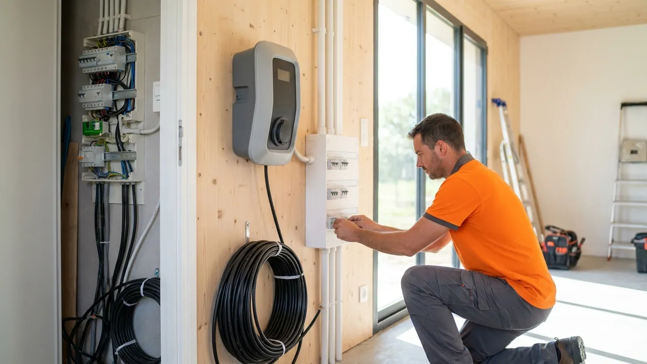 Borne de recharge murale installée dans le garage d'un pavillon de Chaville pour véhicule électrique